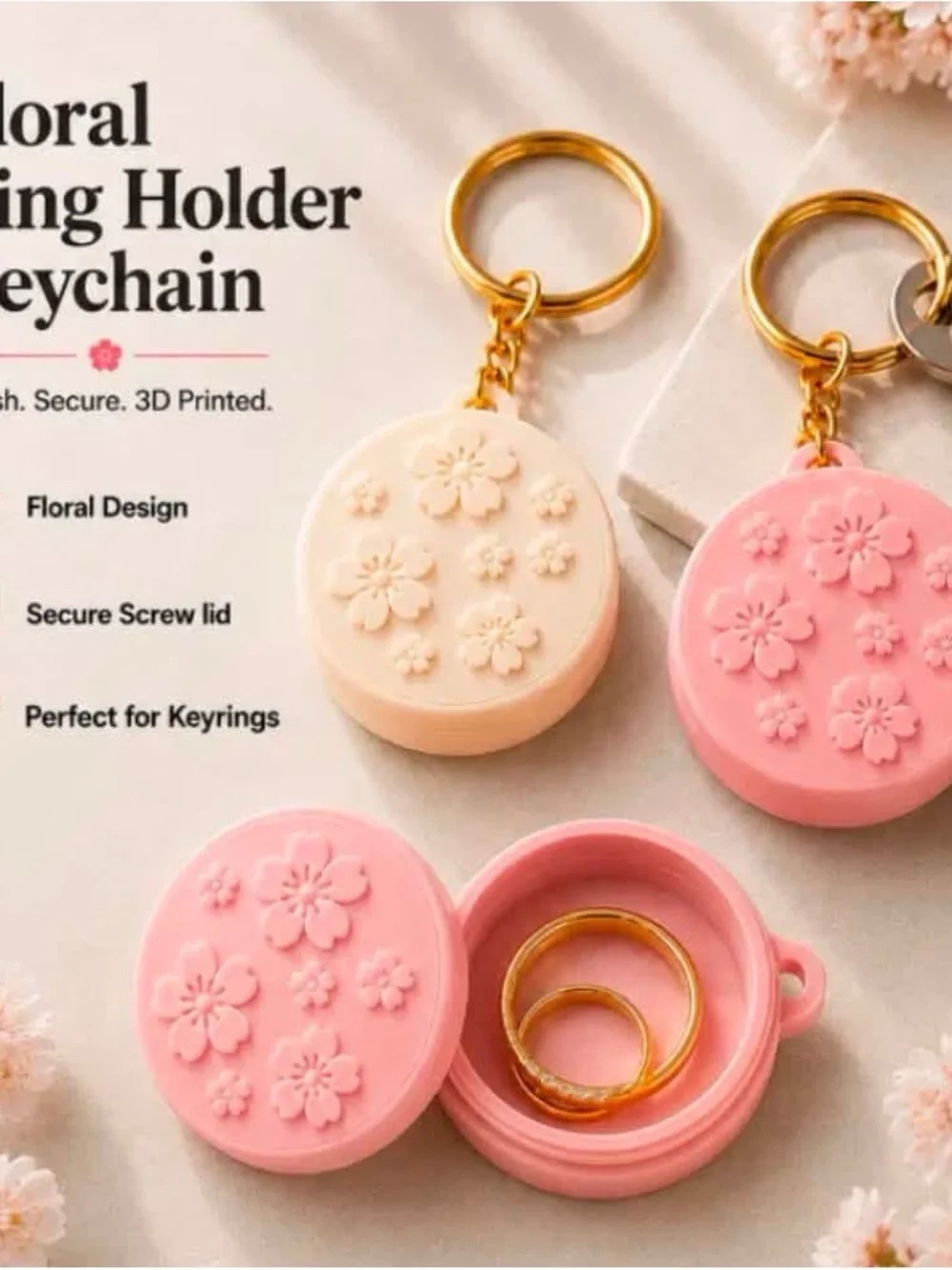 Floral Round Ring Holder Keychain